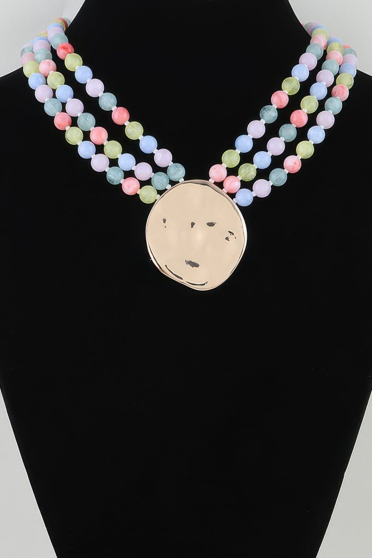 Triple Beaded Disc Statement Necklace