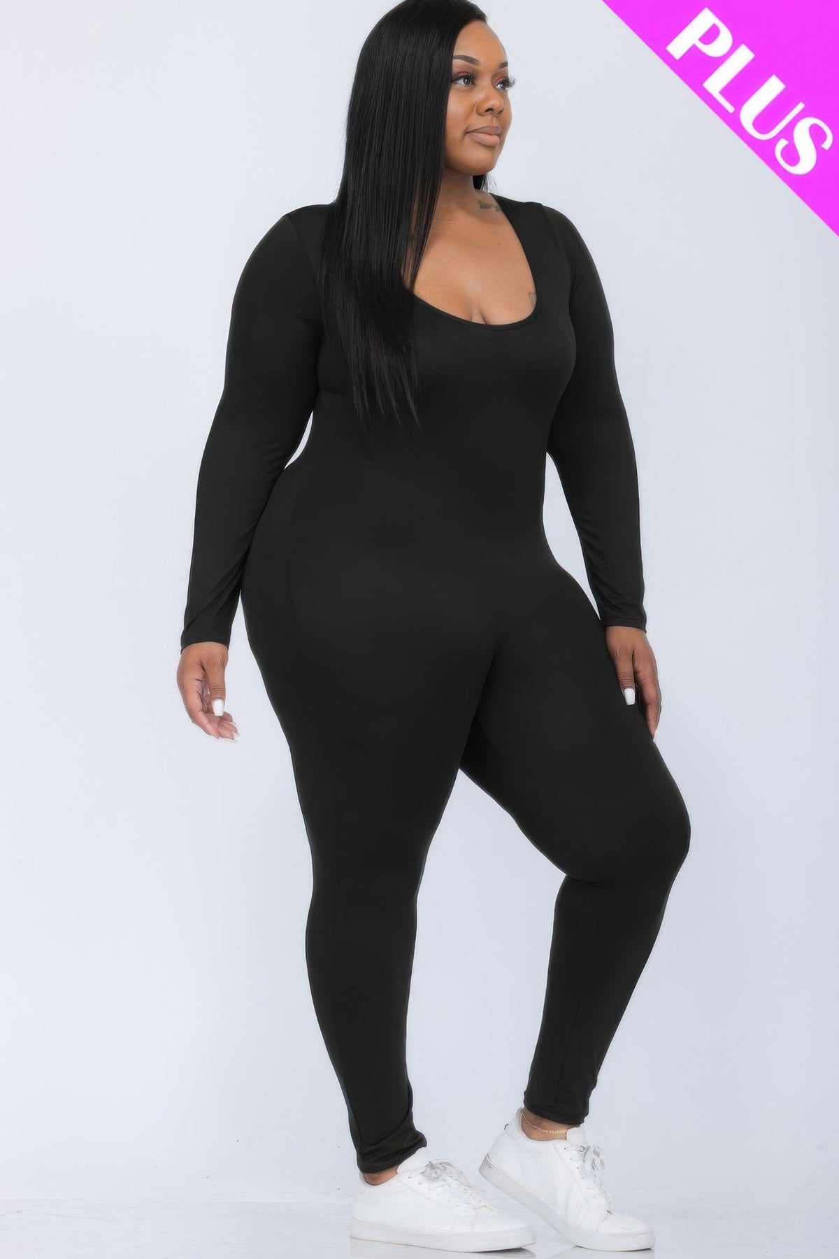 Scoop Neck Long Sleeve Bodycon Jumpsuit