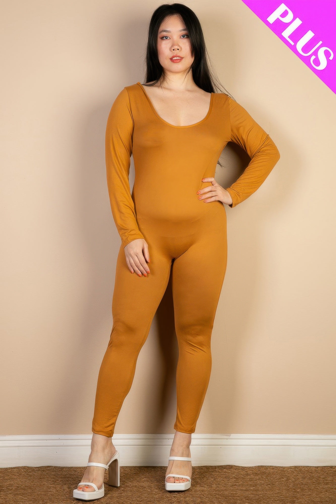 Scoop Neck Long Sleeve Bodycon Jumpsuit