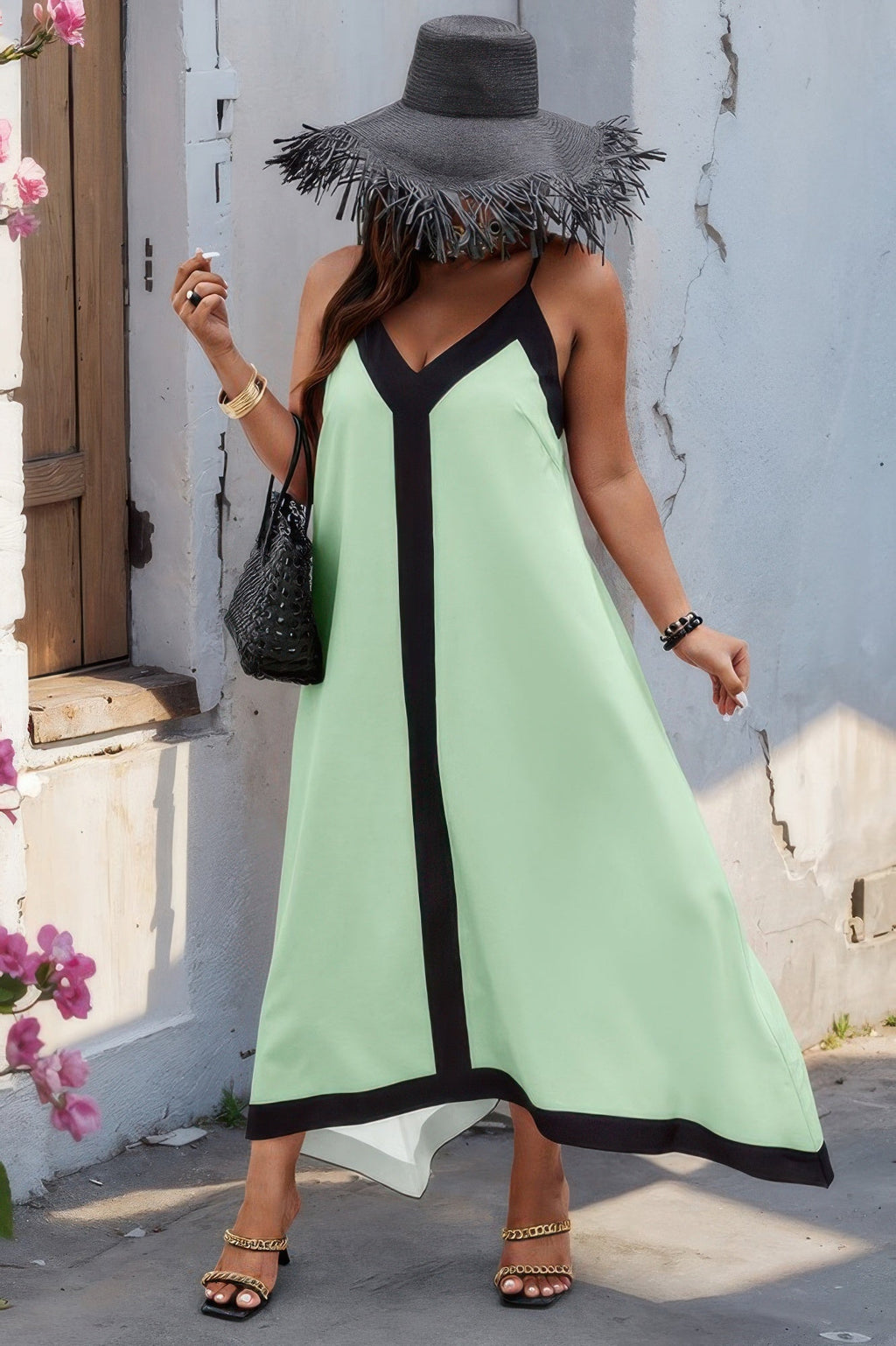Plus Colorblock Spaghetti Strap A Line Dress