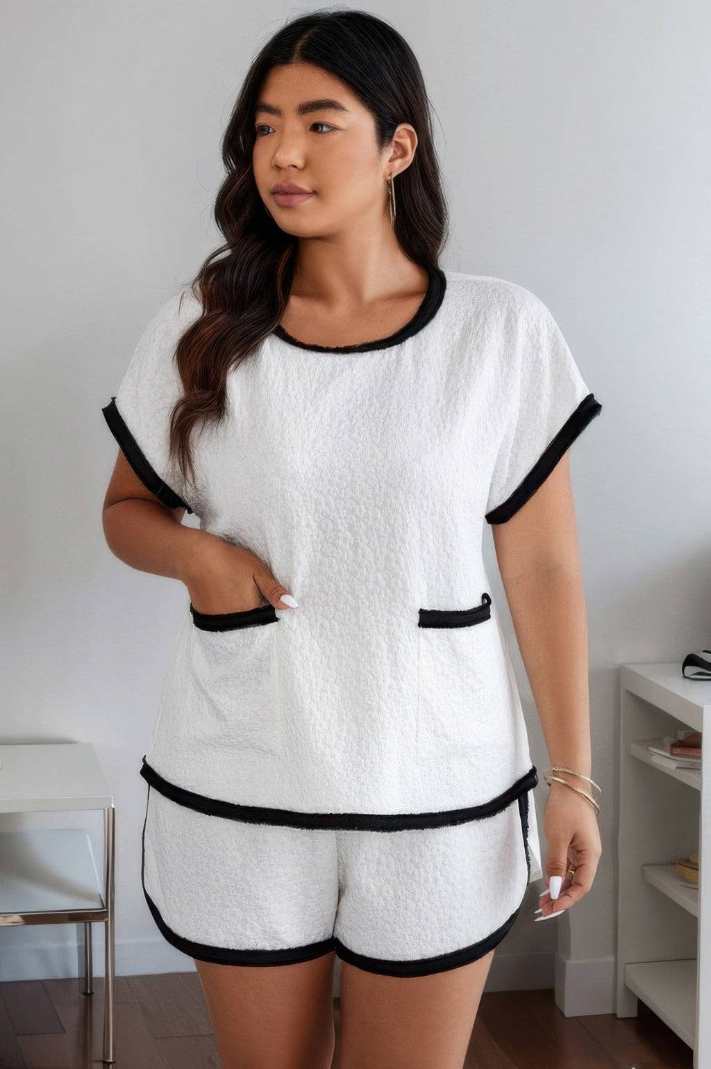 Plus Size Two Pieces Pocket Elastic Waist Sets