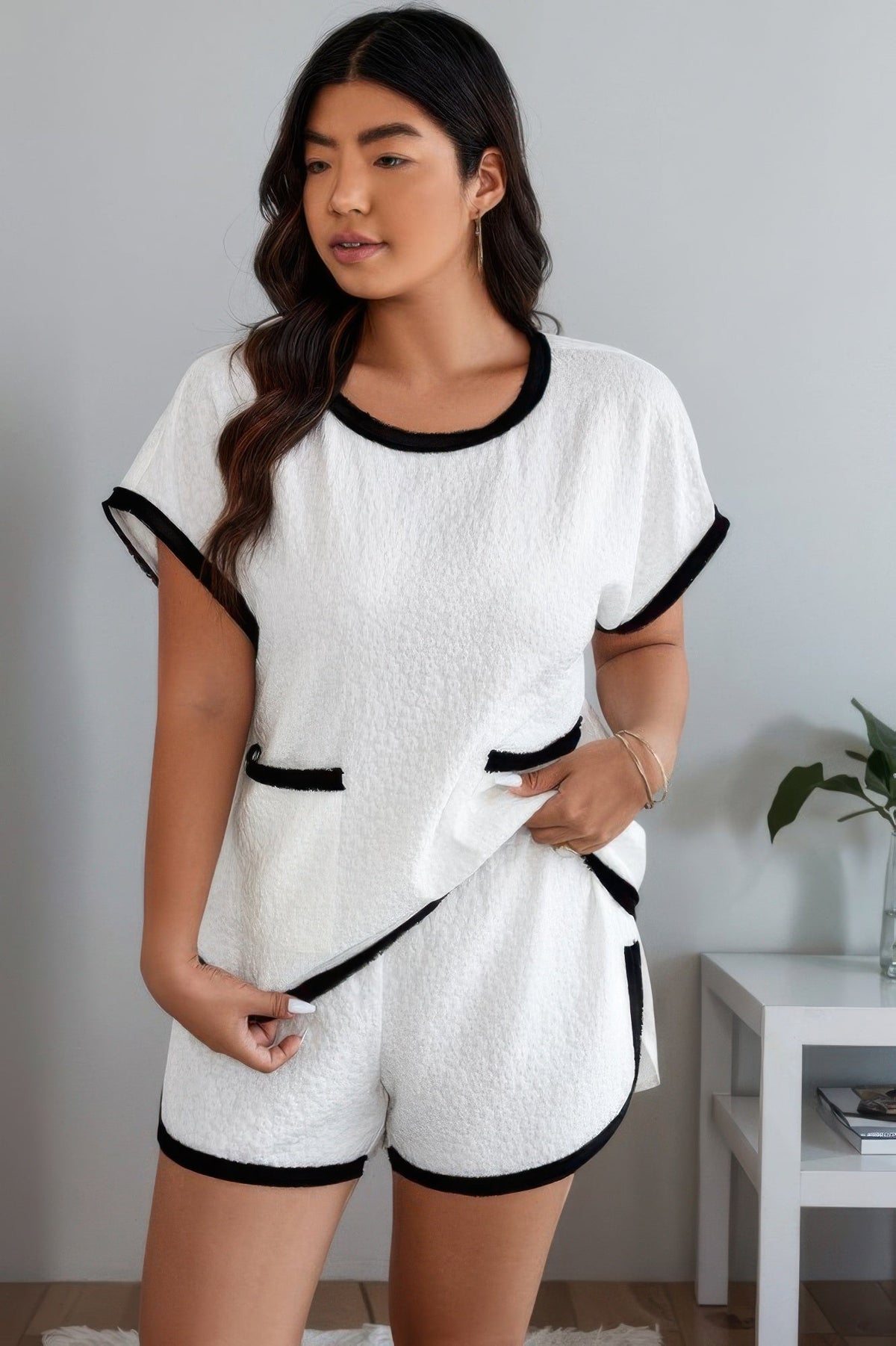 Plus Size Two Pieces Pocket Elastic Waist Sets