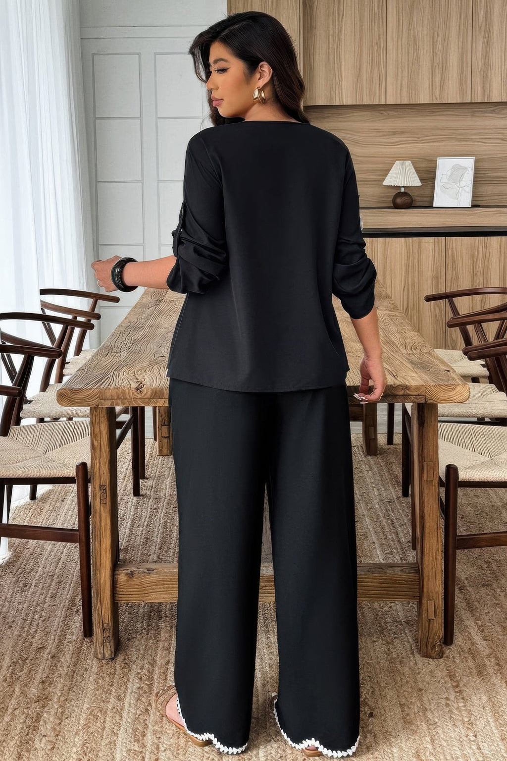 Two Pieces Contrast Color Ruffle Trim Set