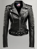 Women Black Biker Real Leather Jacket