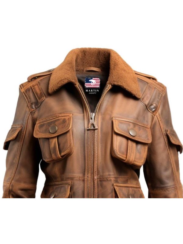 Women Brown Distressed Leather Jacket
