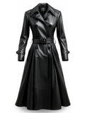 Women’s Designer Black Long Leather Coat