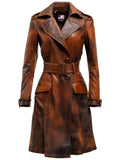 Women’s Distressed Brown Vintage Leather Long Coat