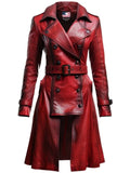 Women’s Distressed Red Leather Long Coat