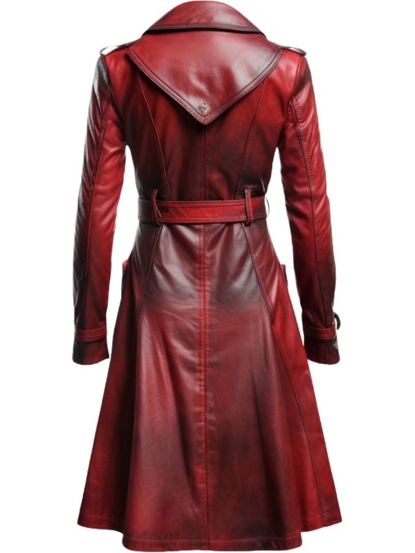 Women’s Distressed Red Leather Long Coat