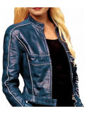 Women Emma Casual Leather Jacket – Navy Blue