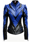 Women Leather Jacket – Blue and Black Faux Leather Jacket