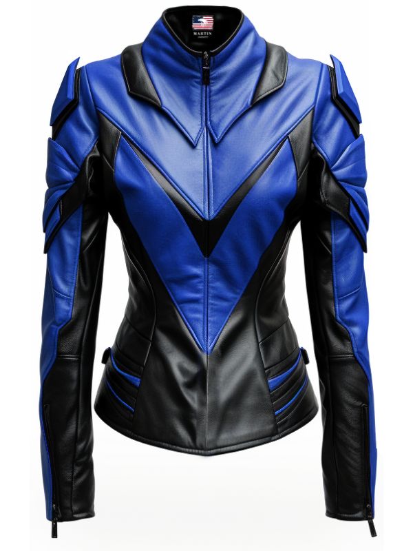 Women Leather Jacket – Blue and Black Faux Leather Jacket