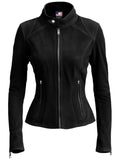 Women Slim Fit Black Suede Leather Jacket