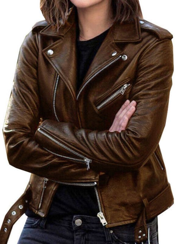 Women’s Brown Biker Leather Jacket