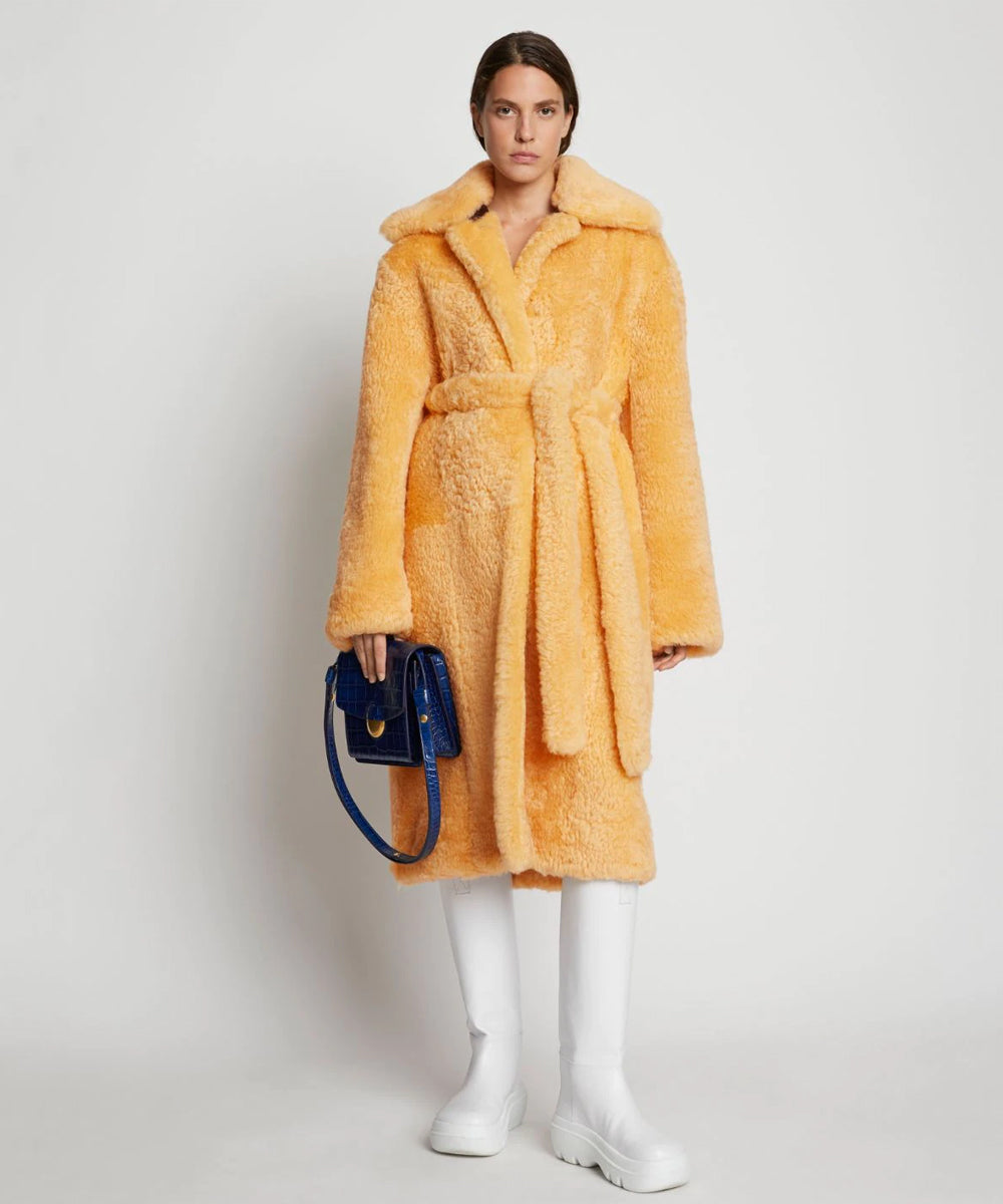 Women’s Apricot Soft Curly Fur Shearling Long Coat