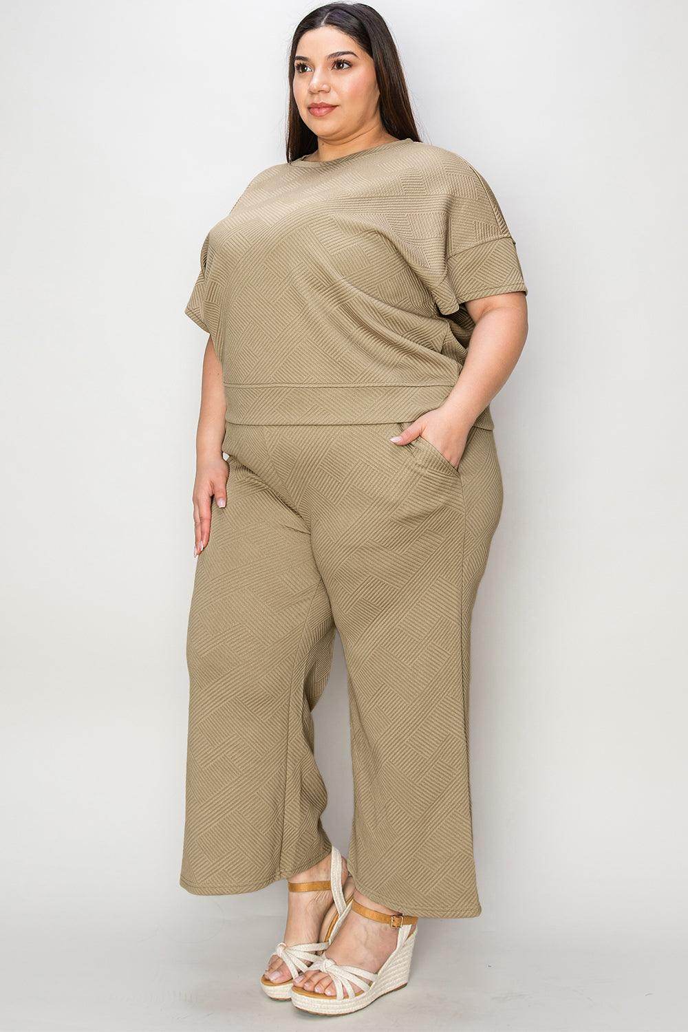 Double Take Full Size Texture Top and Pants Set for Women