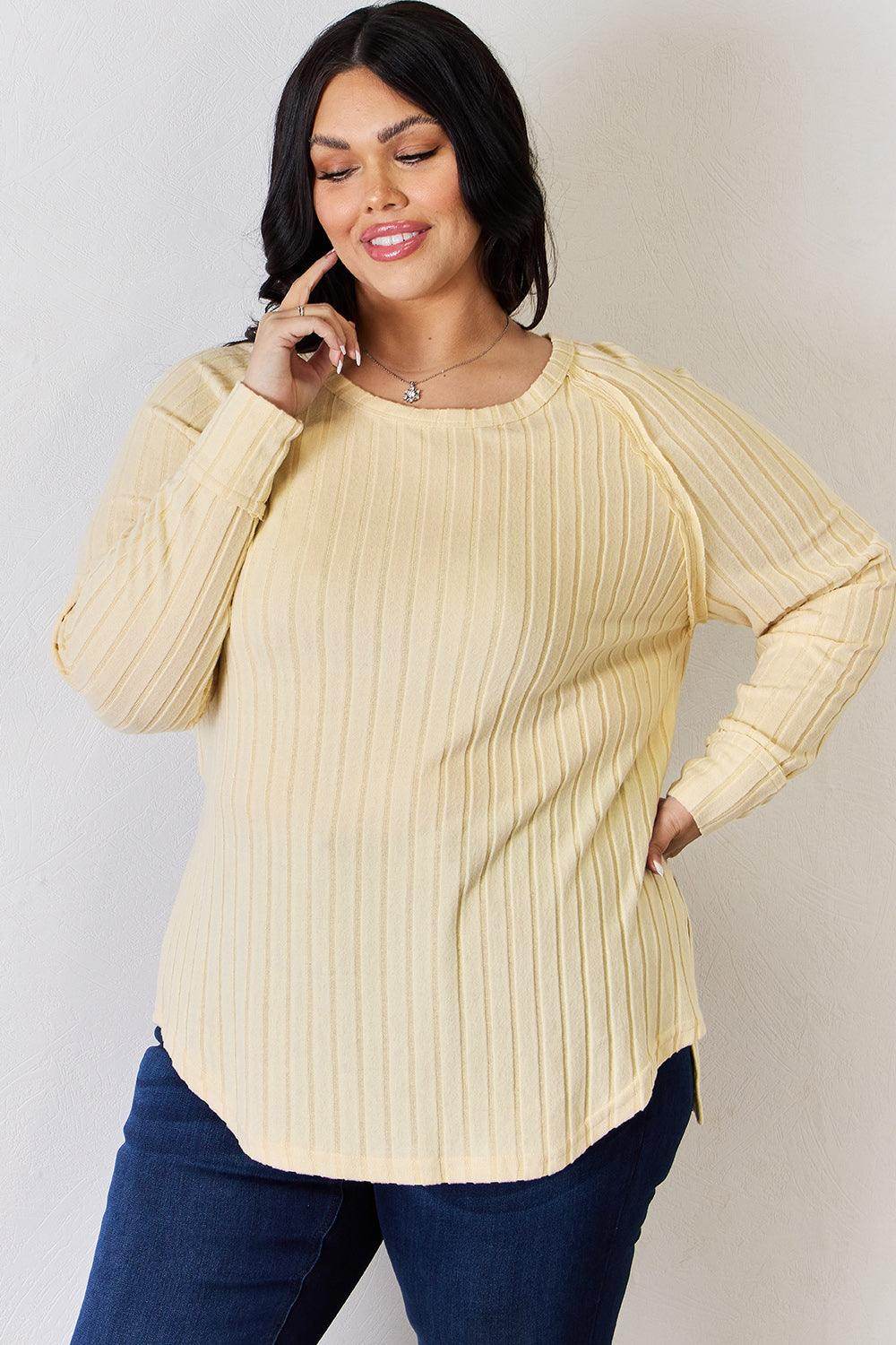 Basic Bae Full Size Ribbed Round Neck Slit T-Shirt for Women