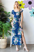Heimish Full Size Floral Short Sleeve Slit Dress for Women