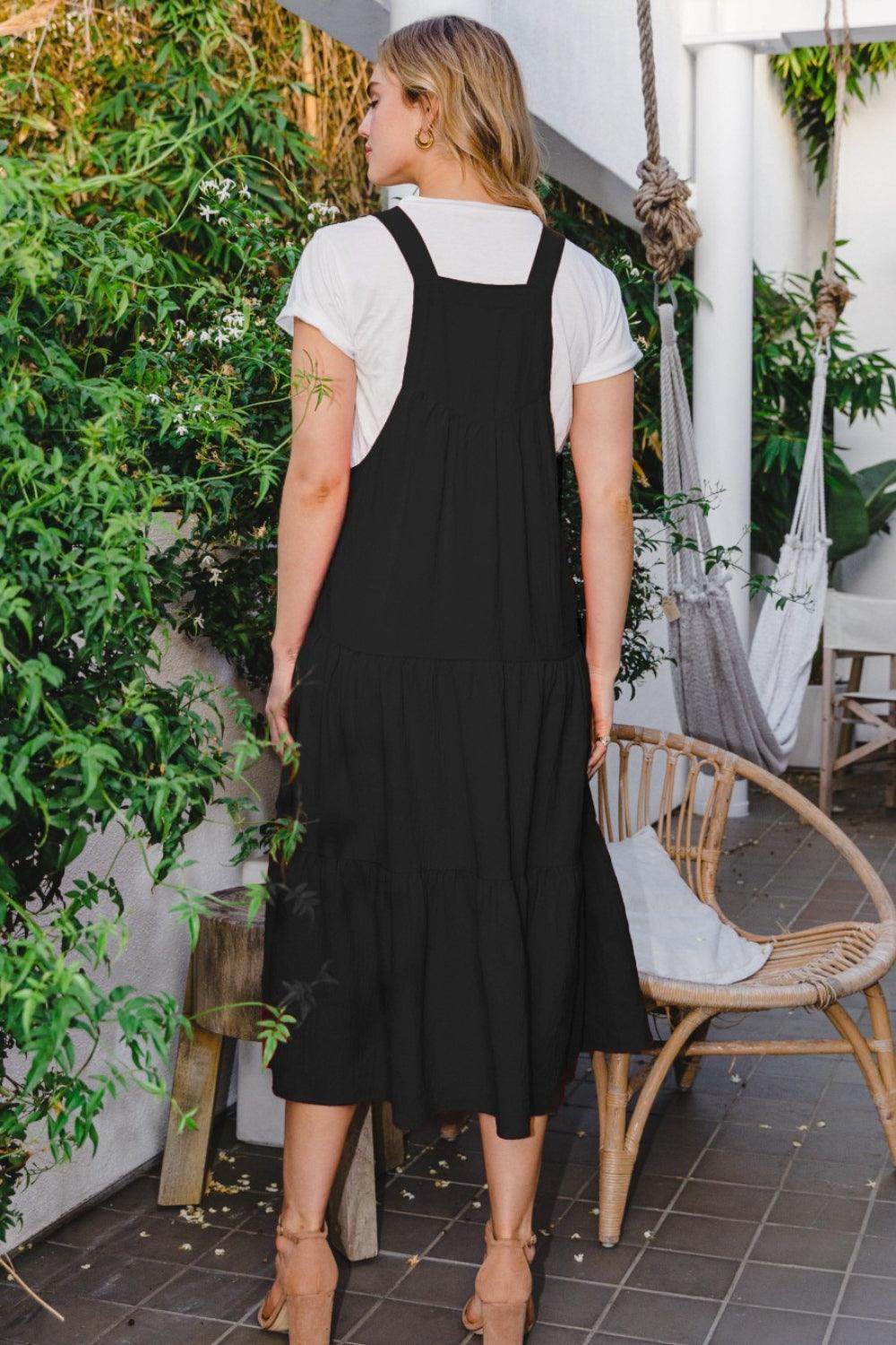 ODDI Full Size Sleeveless Tiered Midi Dress for Women