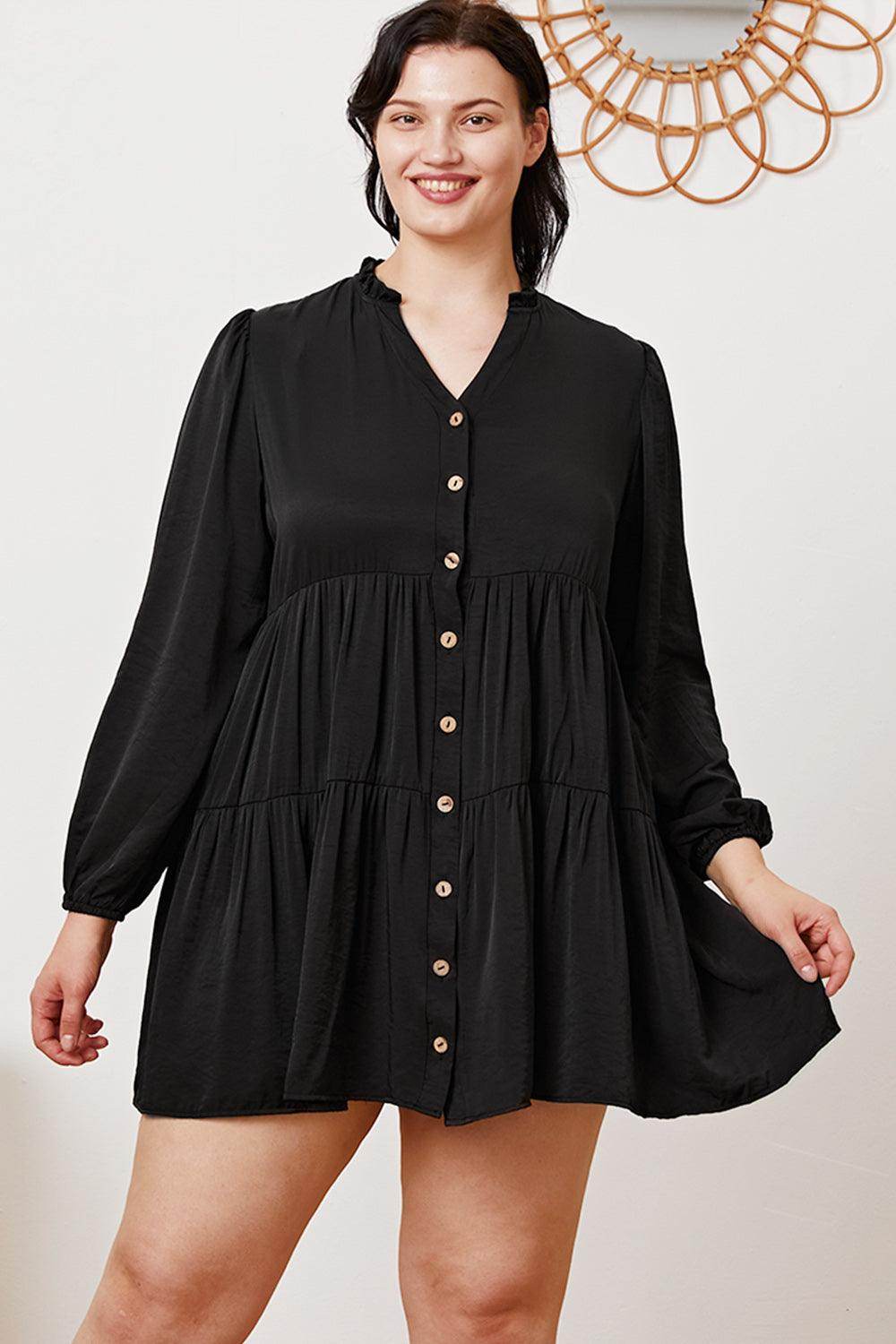 Ruffled Button Up Long Sleeve Tiered Shirt for Women