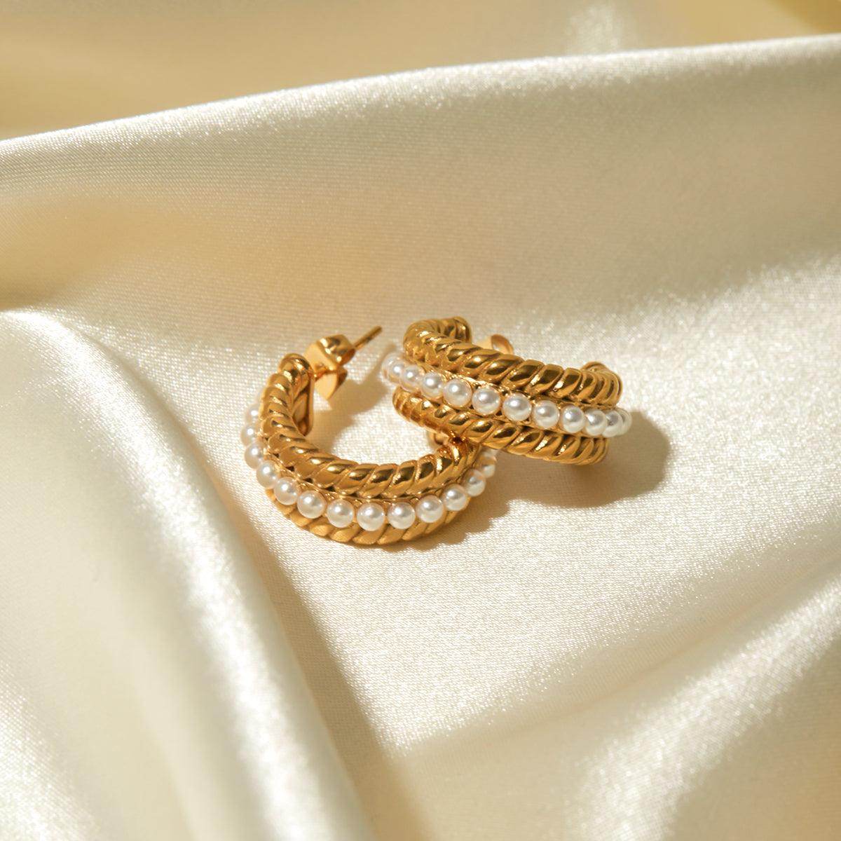 Stainless Steel Pearl C-Hoop Earrings for Stylish Elegance