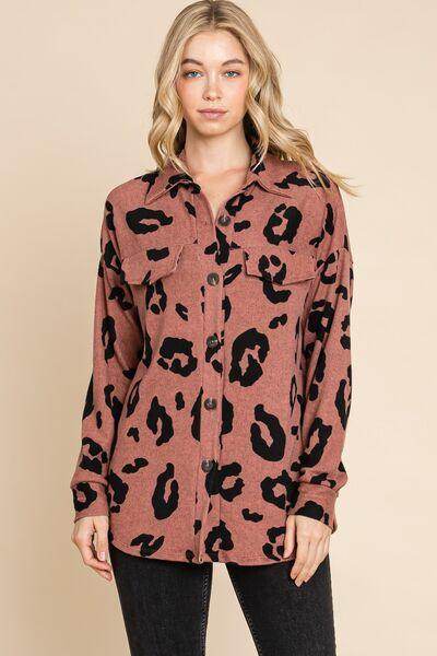 BOMBOM Animal Print Button Up Knit Shacket For Women