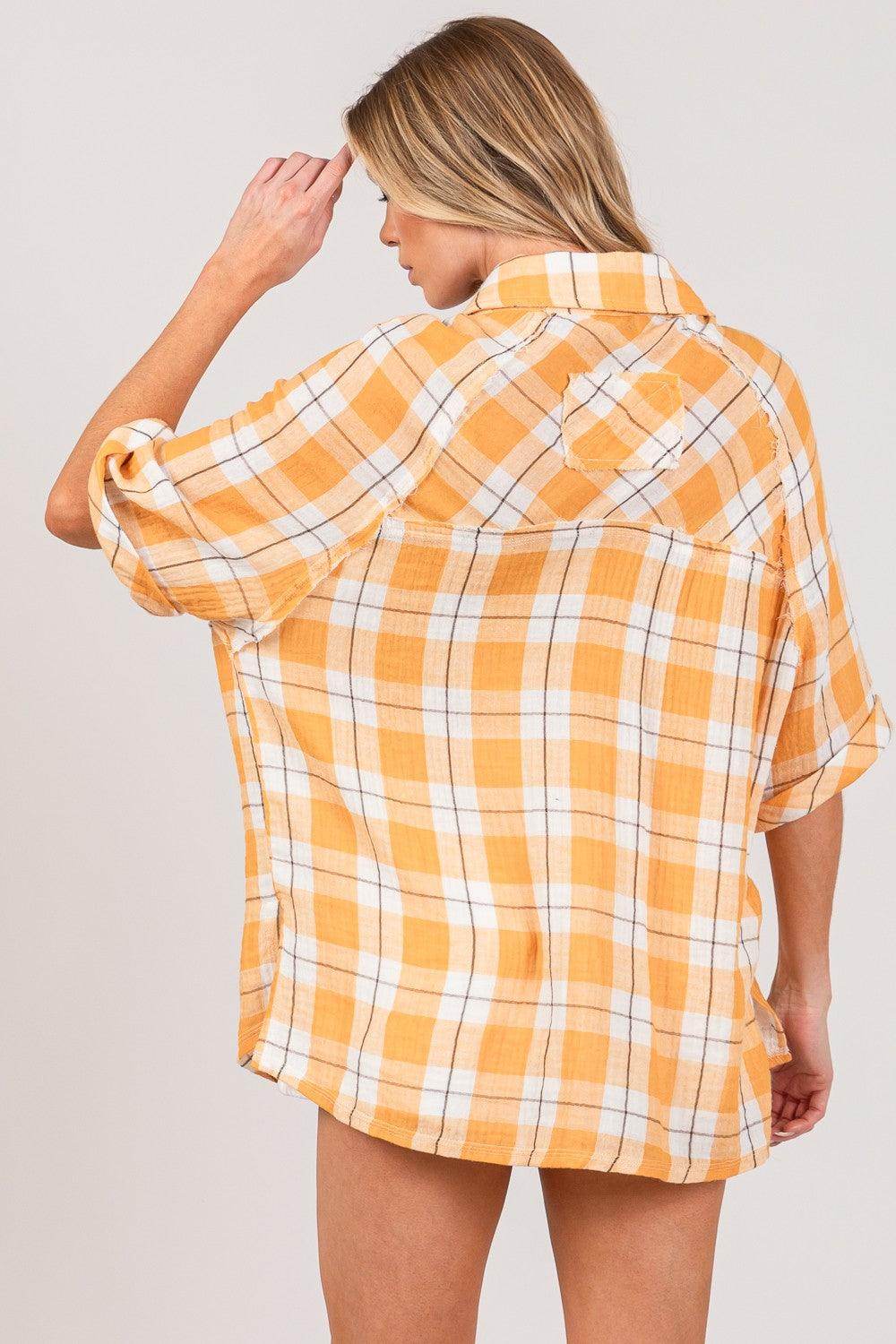SAGE + FIG Plaid Button Up Side Slit Shirt for Women