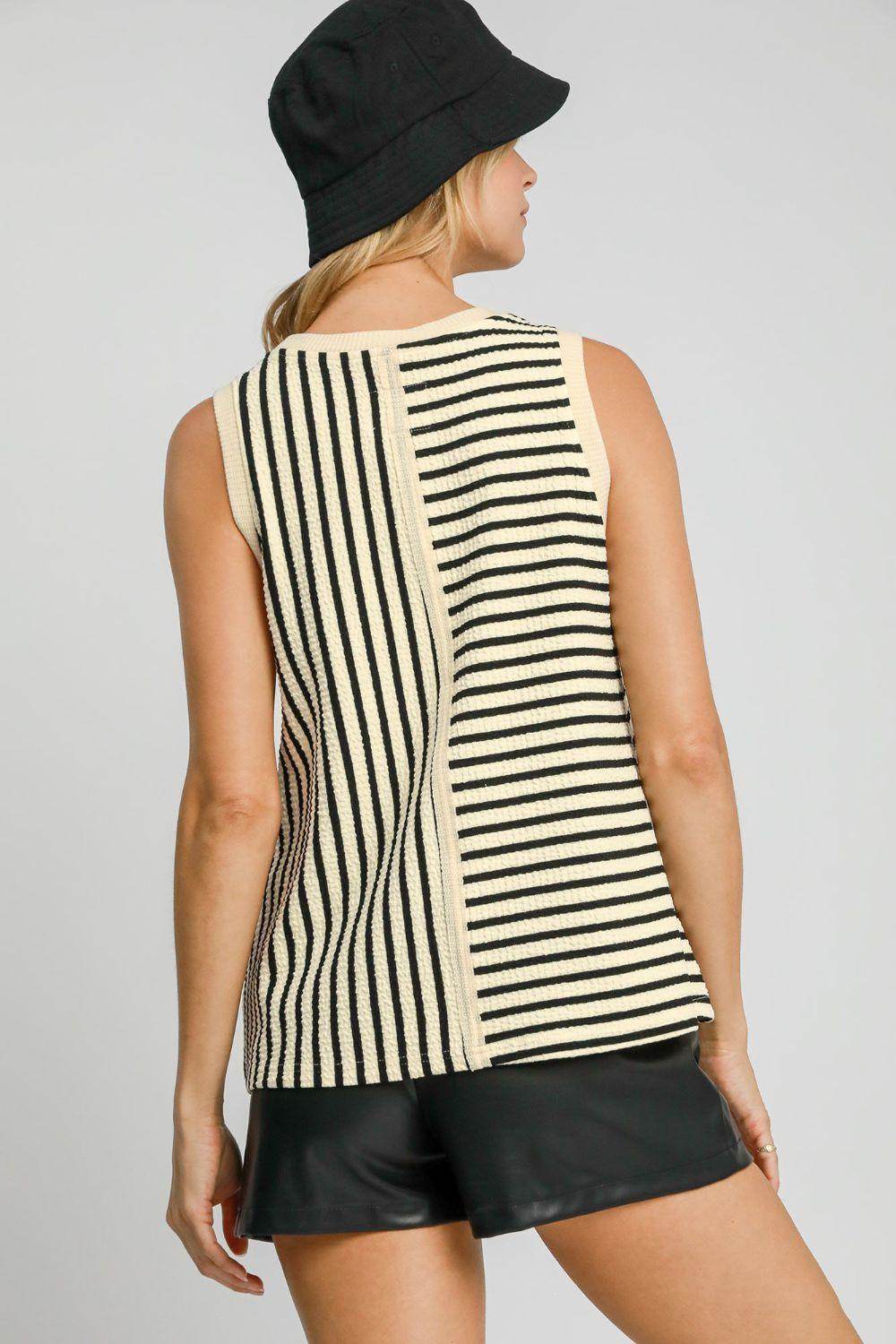 Umgee Round Neck Texture Striped Tank for Casual Style