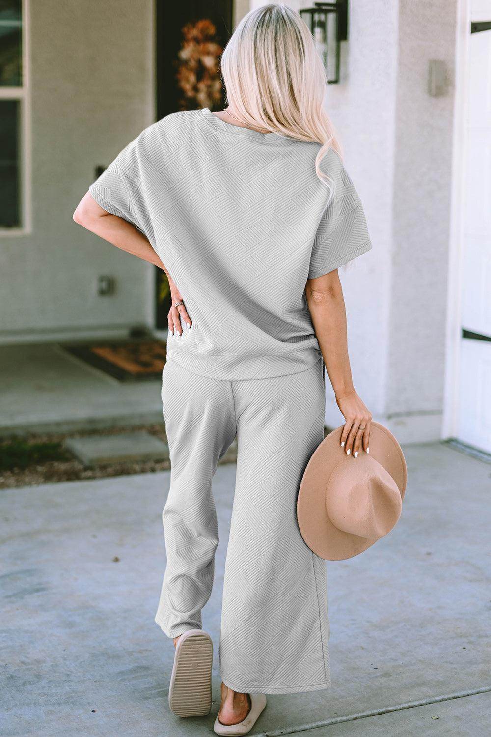 Double Take Full Size Texture Top and Pants Set for Women