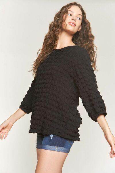ADORA Bubble Texture Round Neck Blouse for Trendy Style