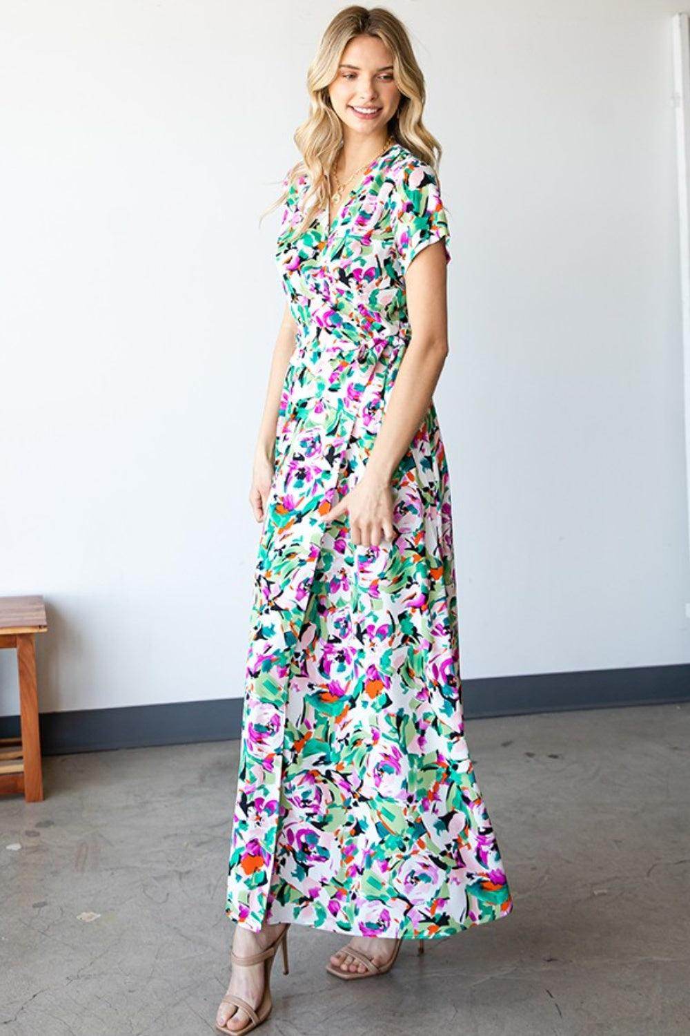 First Love Slit Printed Surplice Tie Waist Dress for Women
