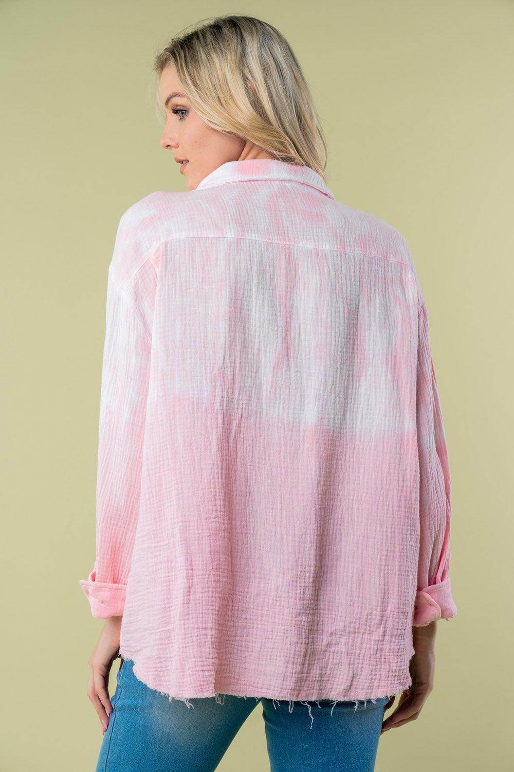 White Birch Full Size Long Sleeve Tie Dye Shirt for Women