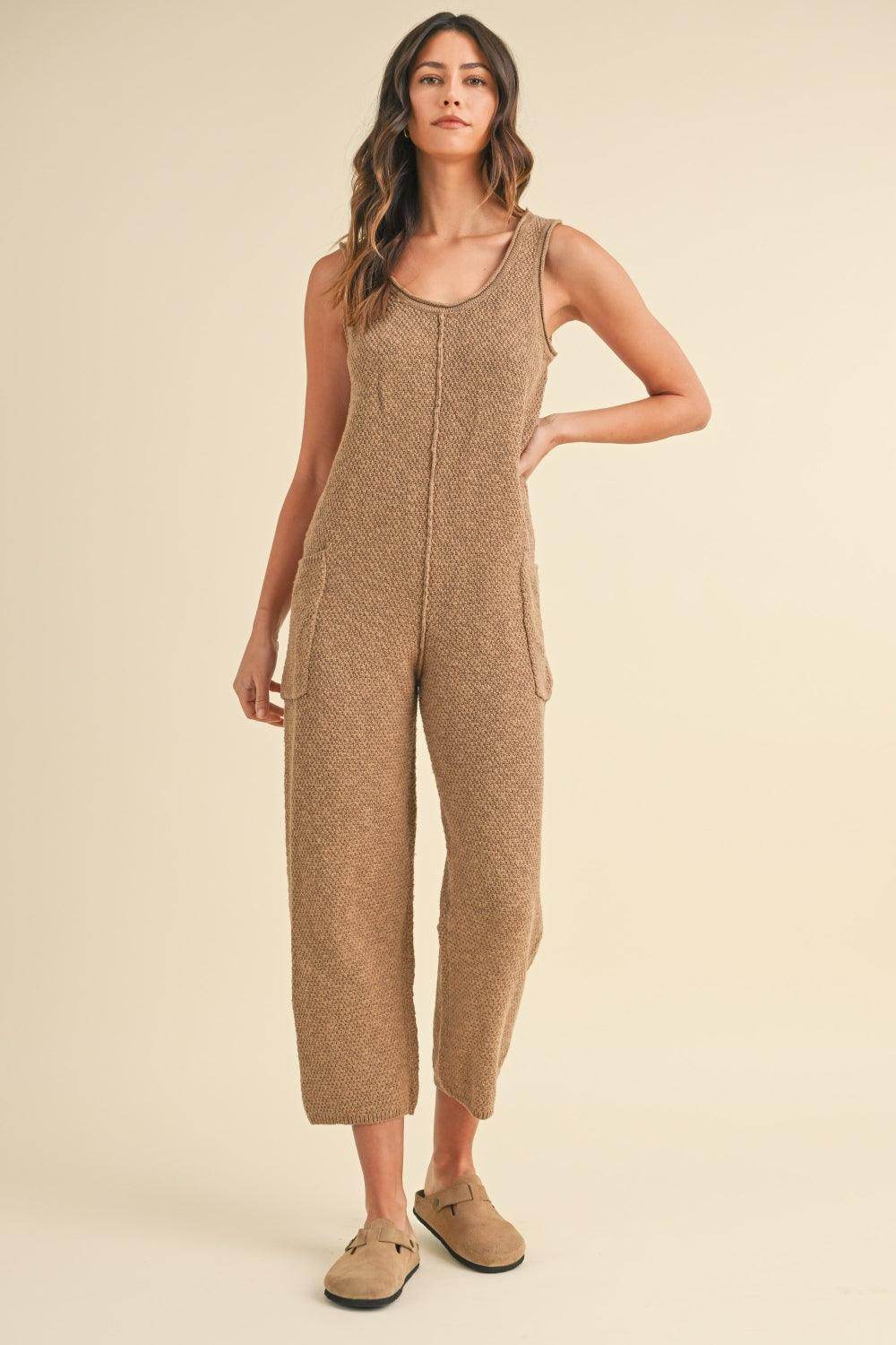 MABLE Sleeveless Knit Crop Jumpsuit With Pockets For Women