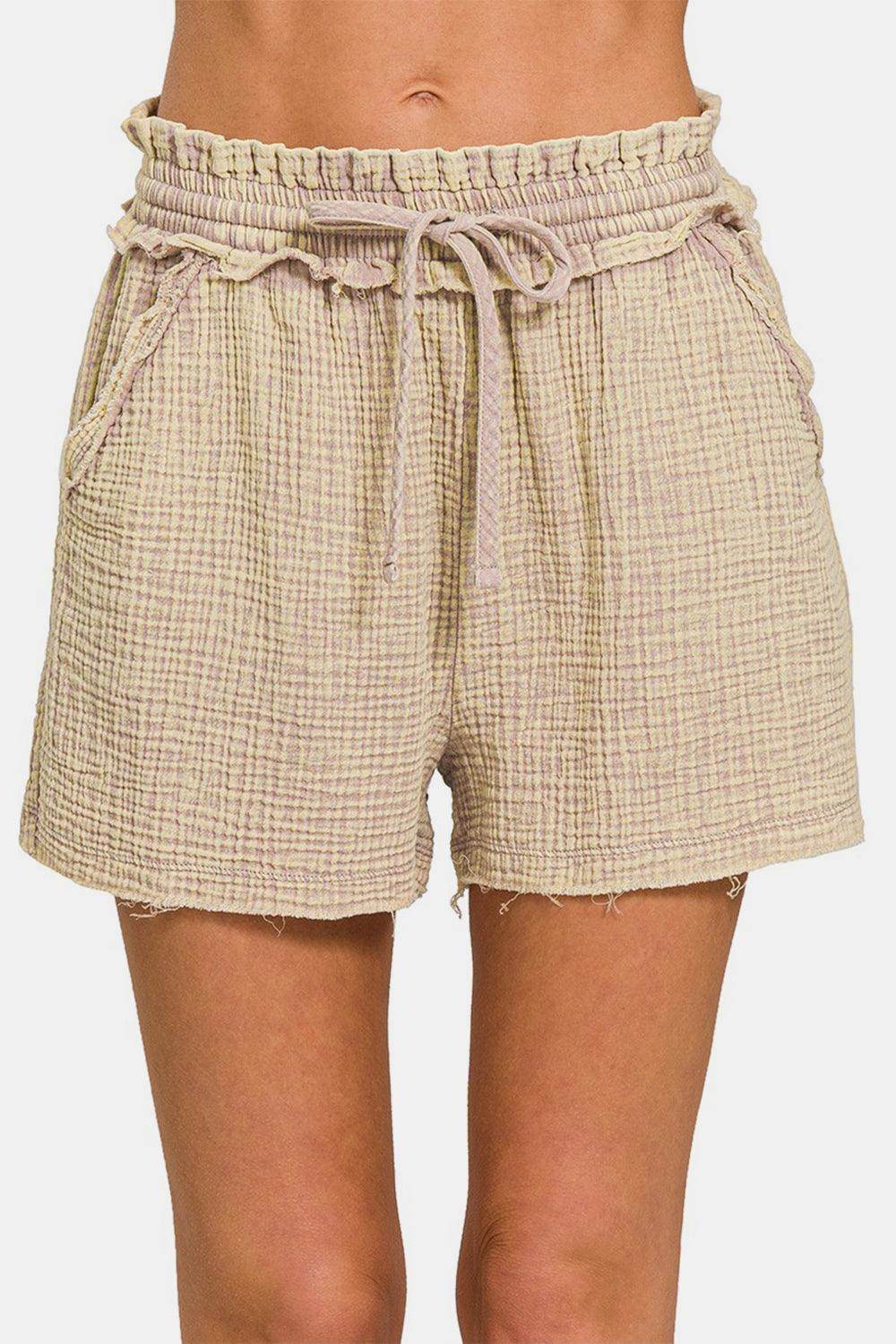 Zenana Washed Frayed Hem Drawstring Shorts for Summer Style