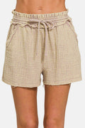 Zenana Washed Frayed Hem Drawstring Shorts for Summer Style