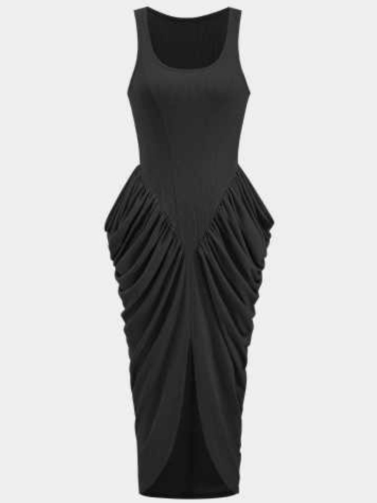 Ruched Detail Slit Midi Dress