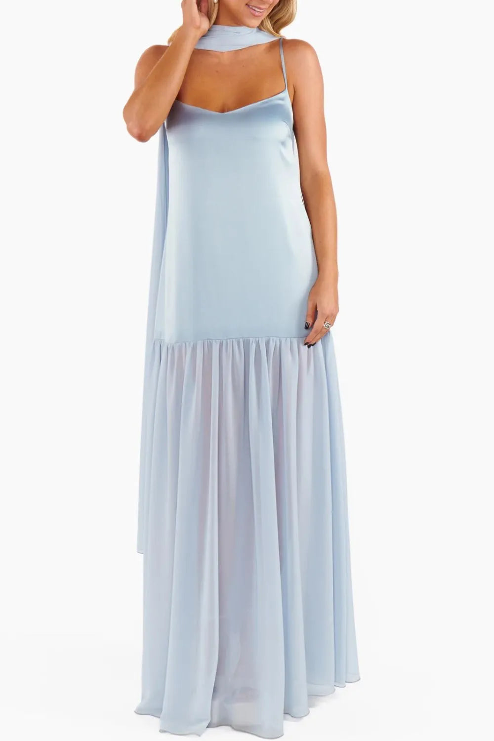 Adjustable Strap Maxi Cami Dress with Scarf
