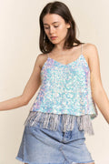 J.NNA Sequin Tassel Hem Flowy Cami for Glamorous Style