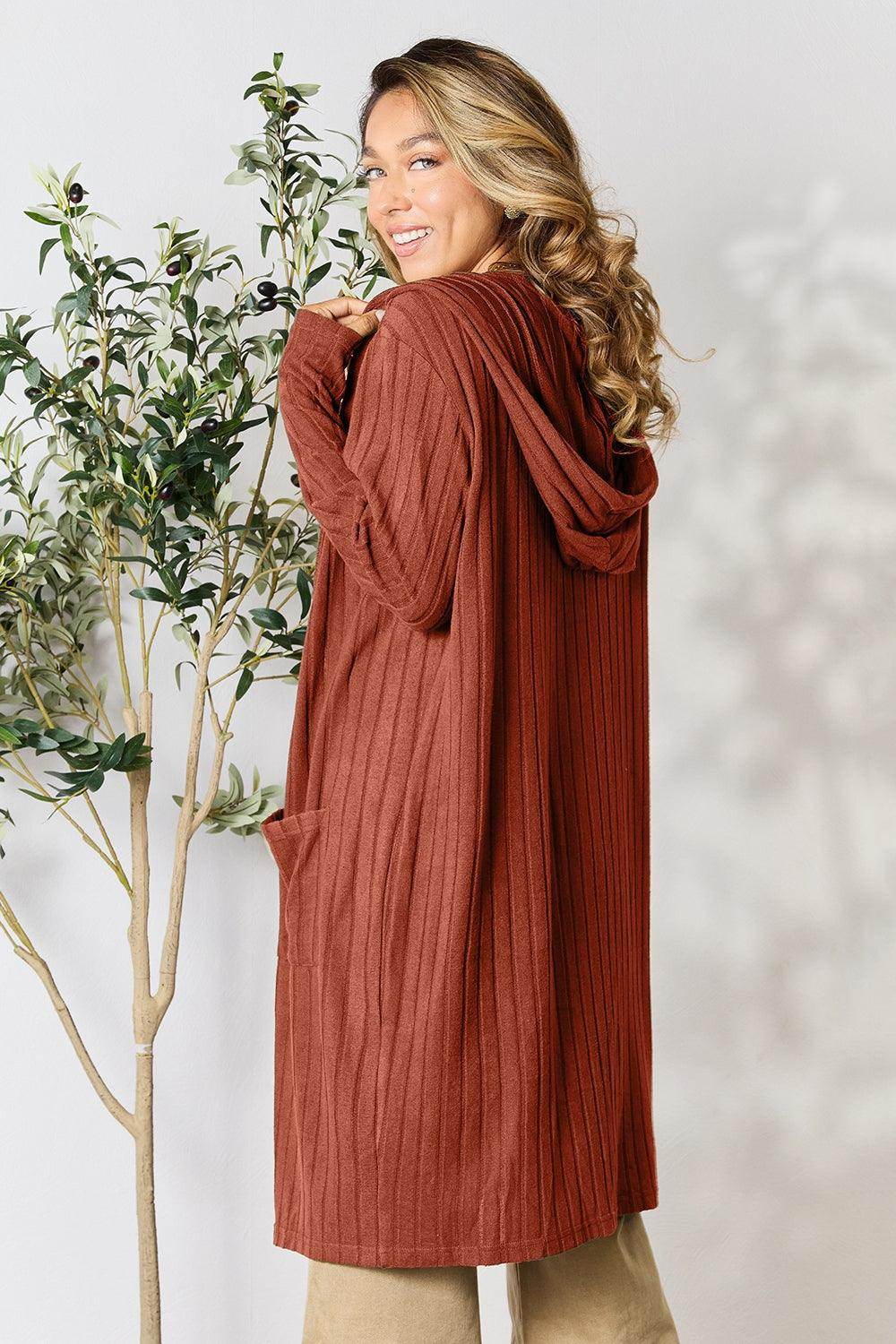 Basic Bae Full Size Hooded Sweater Cardigan for Women