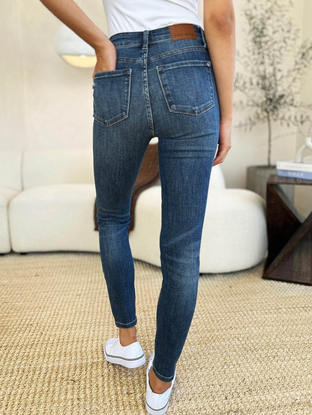 Judy Blue Full Size Mid Waist Distressed Slim Jeans For Women