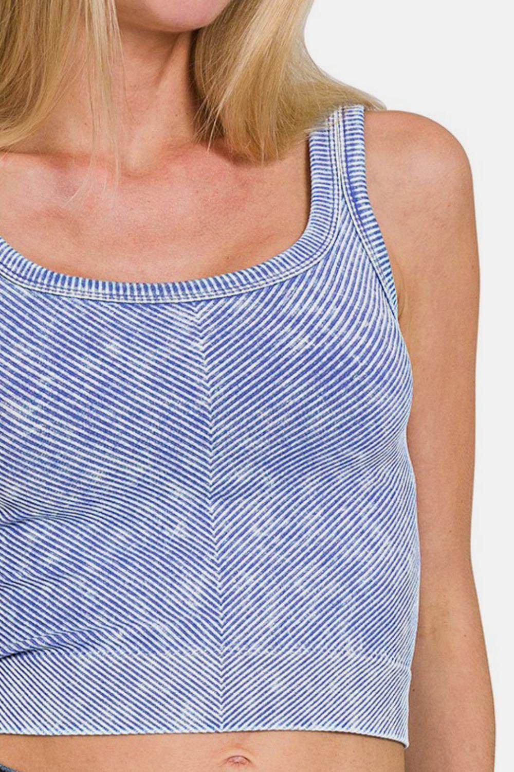 Zenana Washed Ribbed Scoop Neck Wide Strap Tank Top