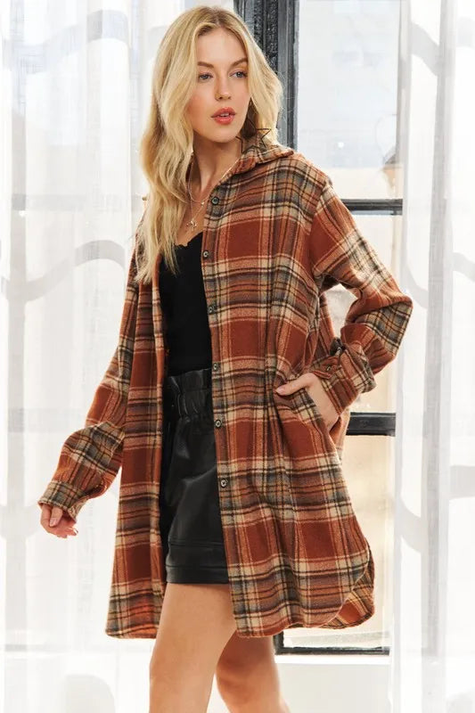 ADORA Full Size Button Down Flannel Shacket Plus Size