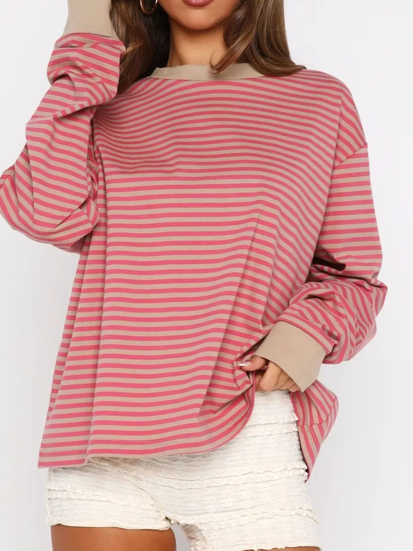 Striped Oversized Round Neck Sweatshirt