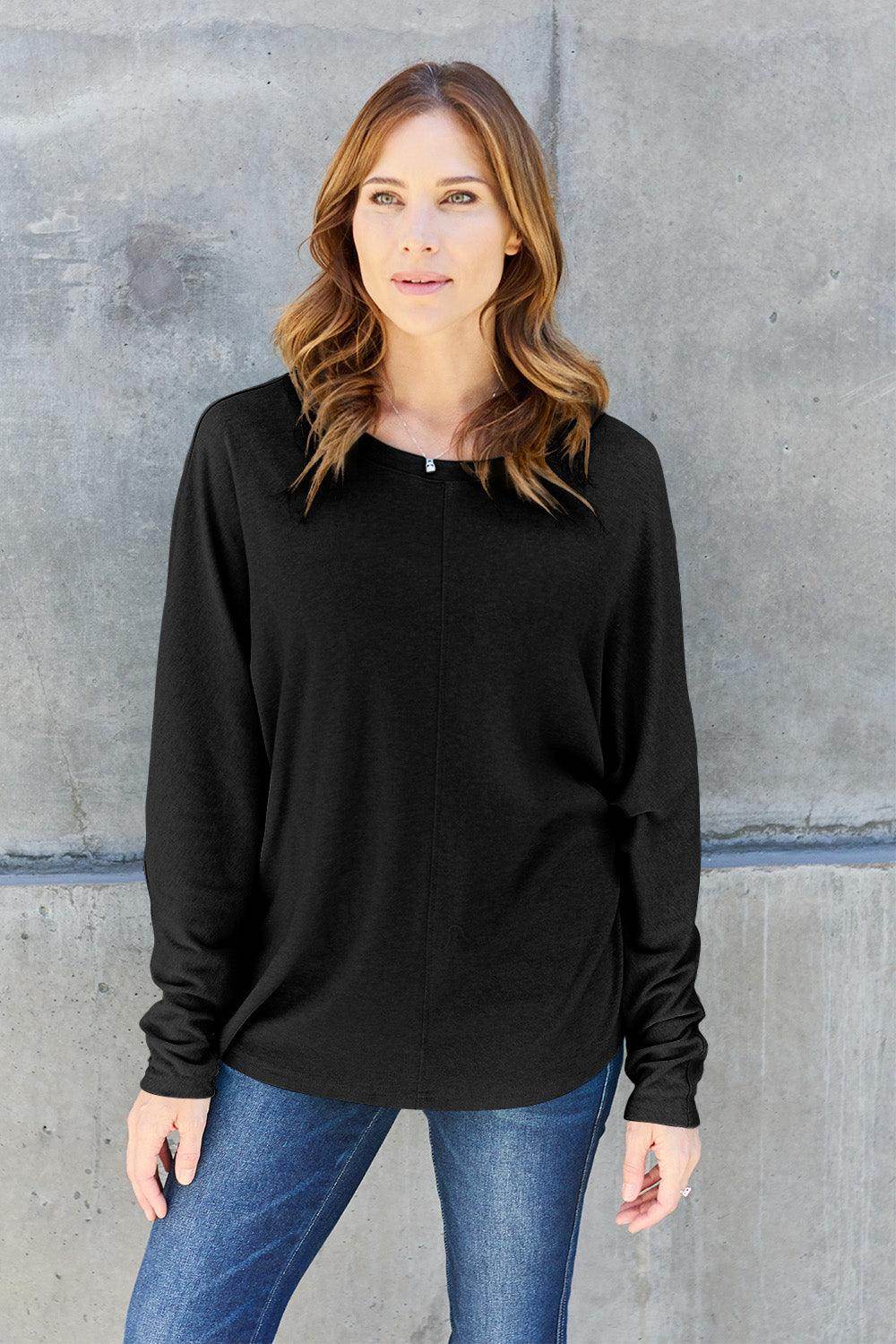 Double Take Full Size Round Neck Long Sleeve T-Shirt for Women