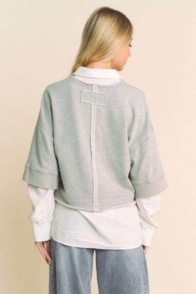 Davi & Dani Faux Layered French Terry Contrast Top for Women
