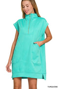 Zenana Textured Knit Jacquard Quarter Zipper Mini Dress
