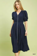 Umgee Zip-Front Smocked Waist Midi Dress is a chic and stylish piece for any occasion.