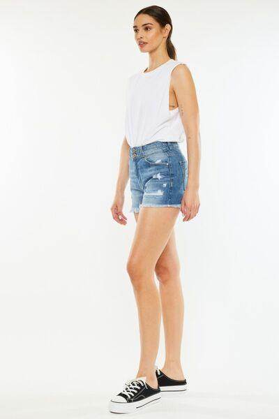 Kancan Full Size High Rise Raw Hem Denim Shorts for Women