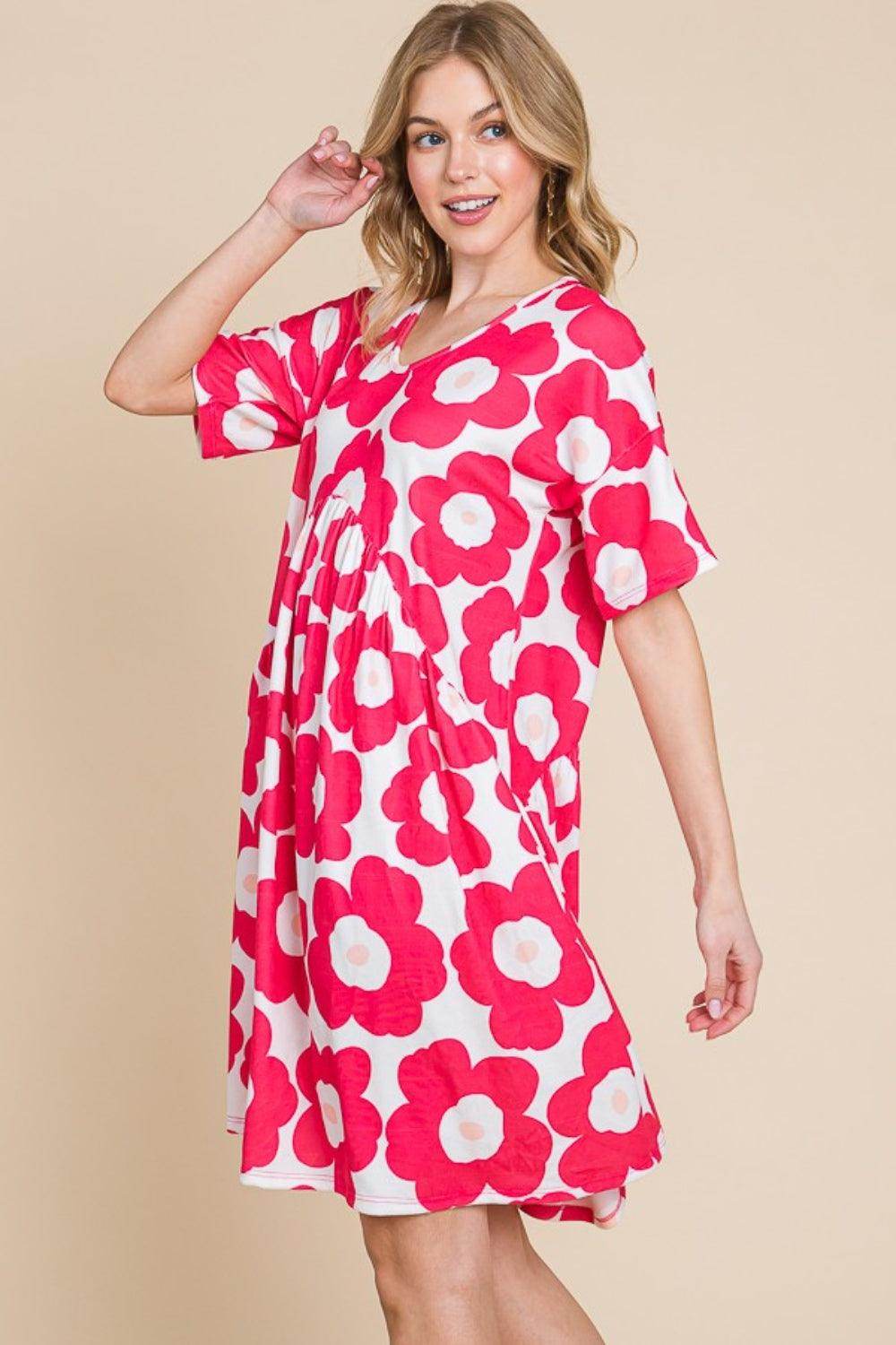 BOMBOM Flower Print Ruched Dress for Stylish Everyday Wear