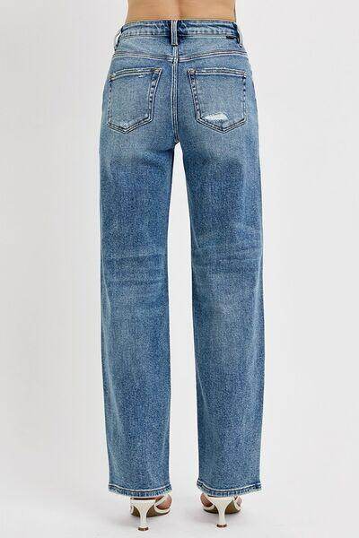 RISEN Full Size Distressed Wide Leg Jeans Plus Size Fashion